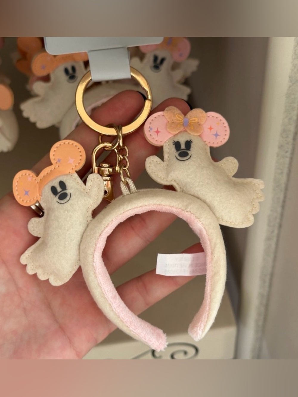 2026 Disney Parks Halloween Pastel Mickey & Minnie Ghost Ear Headband Keychain